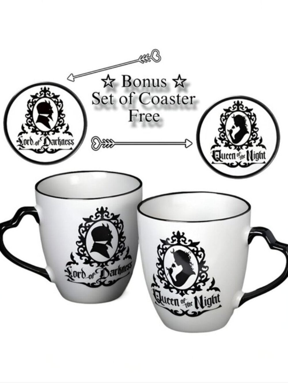 Alchemy Gothic Queen & Lord Mug Coaster Set Black White Feline Royalty NWT OS